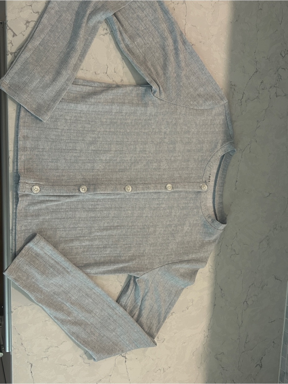 American Eagle lounge Light Gray Ribbed Button-Front Top